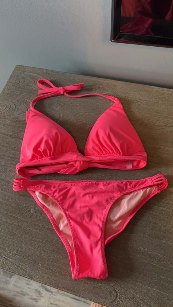 Victoria's Secret Neon Pink Triangle Halter Push-Up Bikini Top